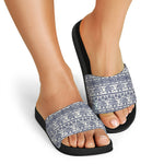 African Tribal Elephant Pattern Print Black Slide Sandals