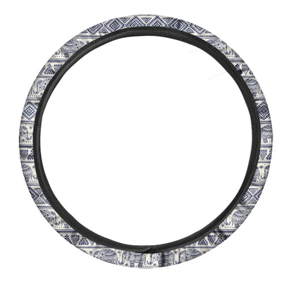 African Tribal Elephant Pattern Print Car Steering Wheel Cover