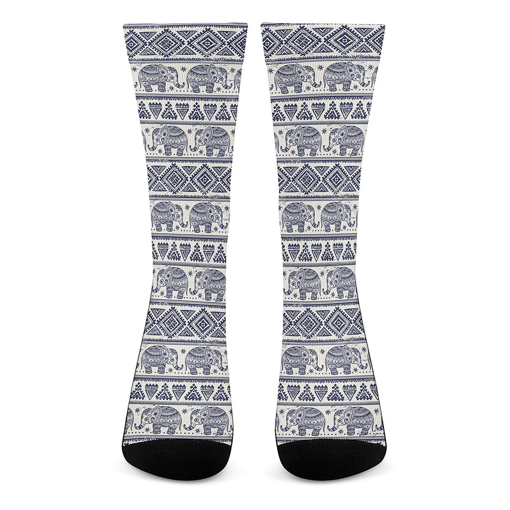 African Tribal Elephant Pattern Print Crew Socks