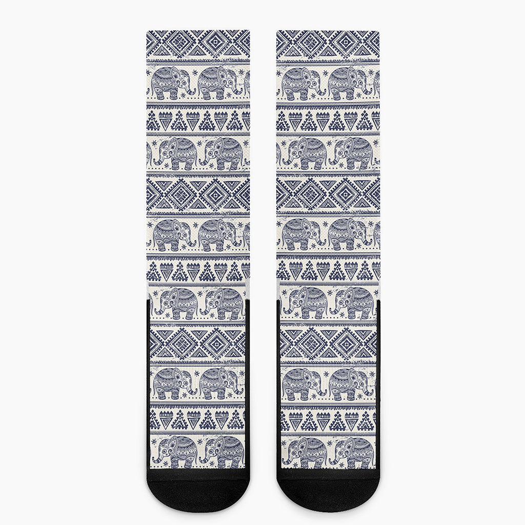 African Tribal Elephant Pattern Print Crew Socks