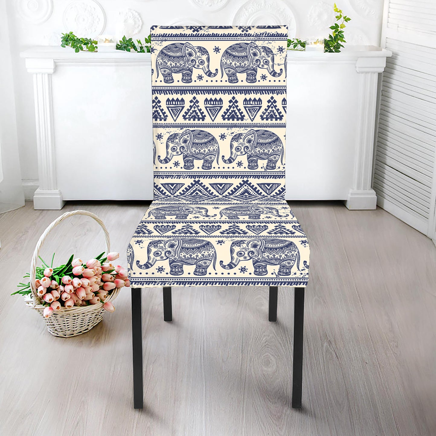 African Tribal Elephant Pattern Print Dining Chair Slipcover