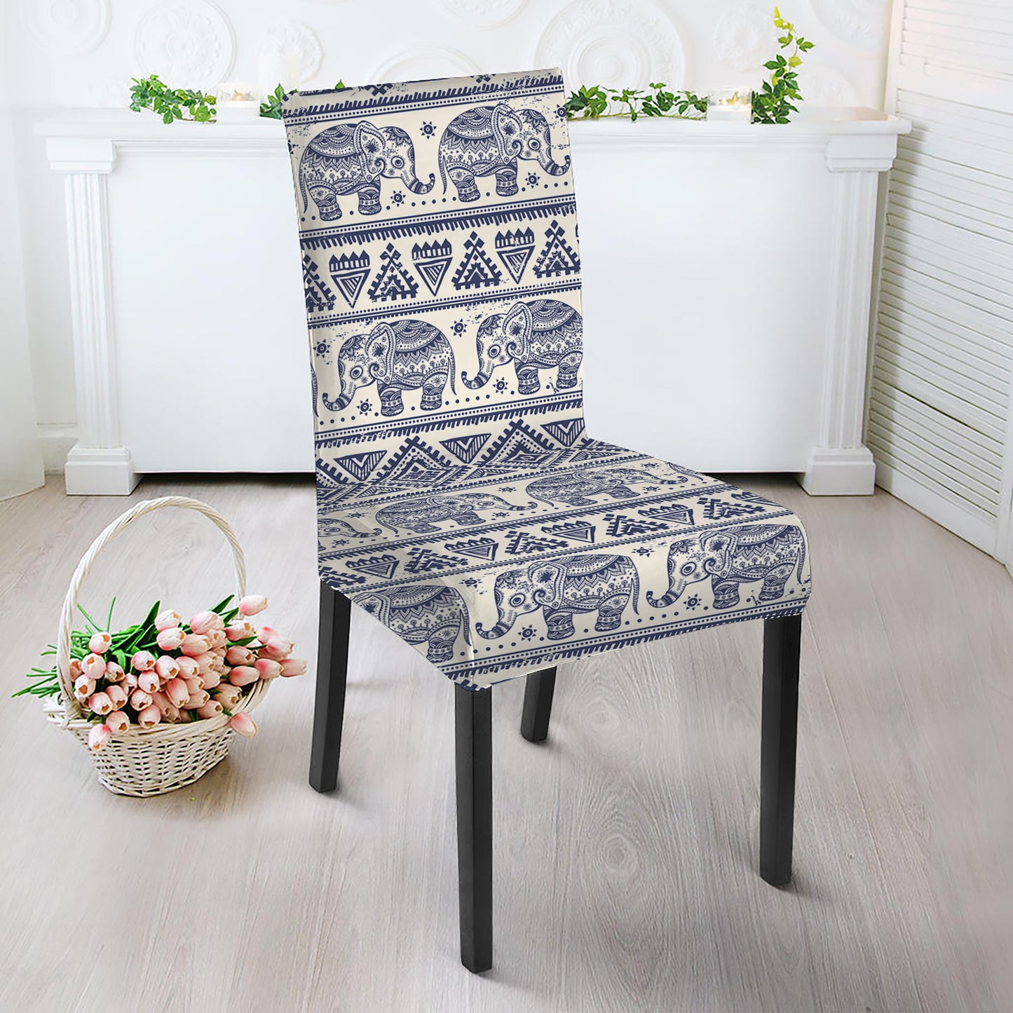 African Tribal Elephant Pattern Print Dining Chair Slipcover