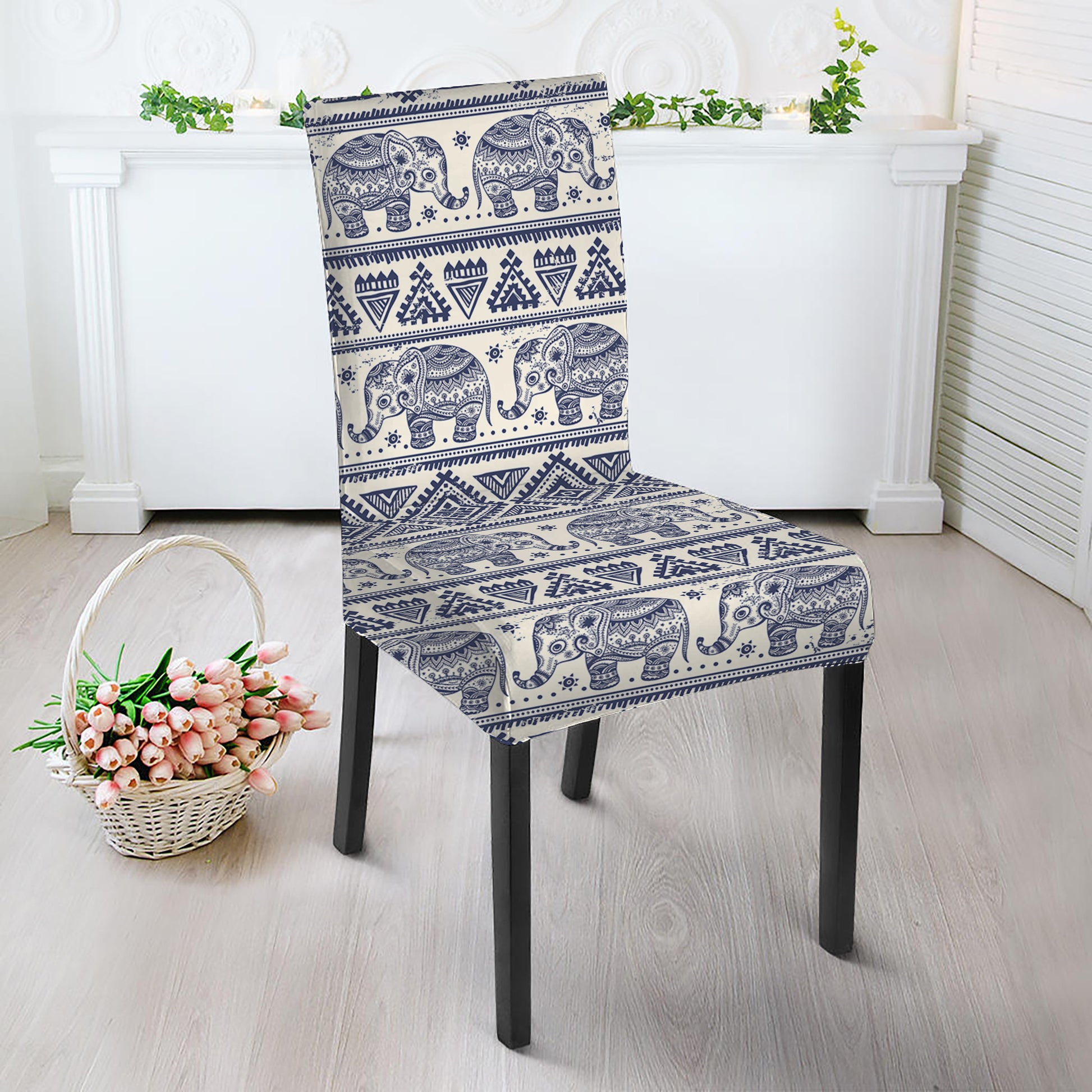 African Tribal Elephant Pattern Print Dining Chair Slipcover