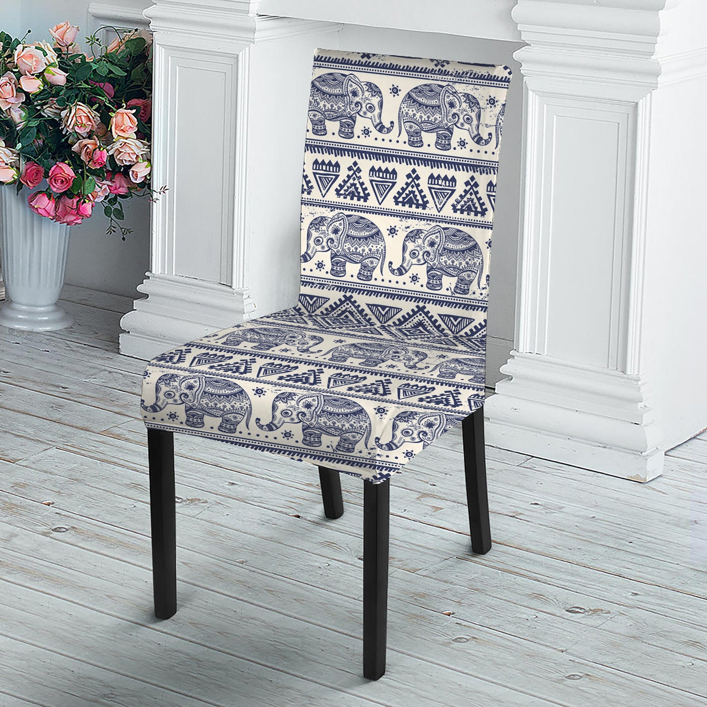 African Tribal Elephant Pattern Print Dining Chair Slipcover