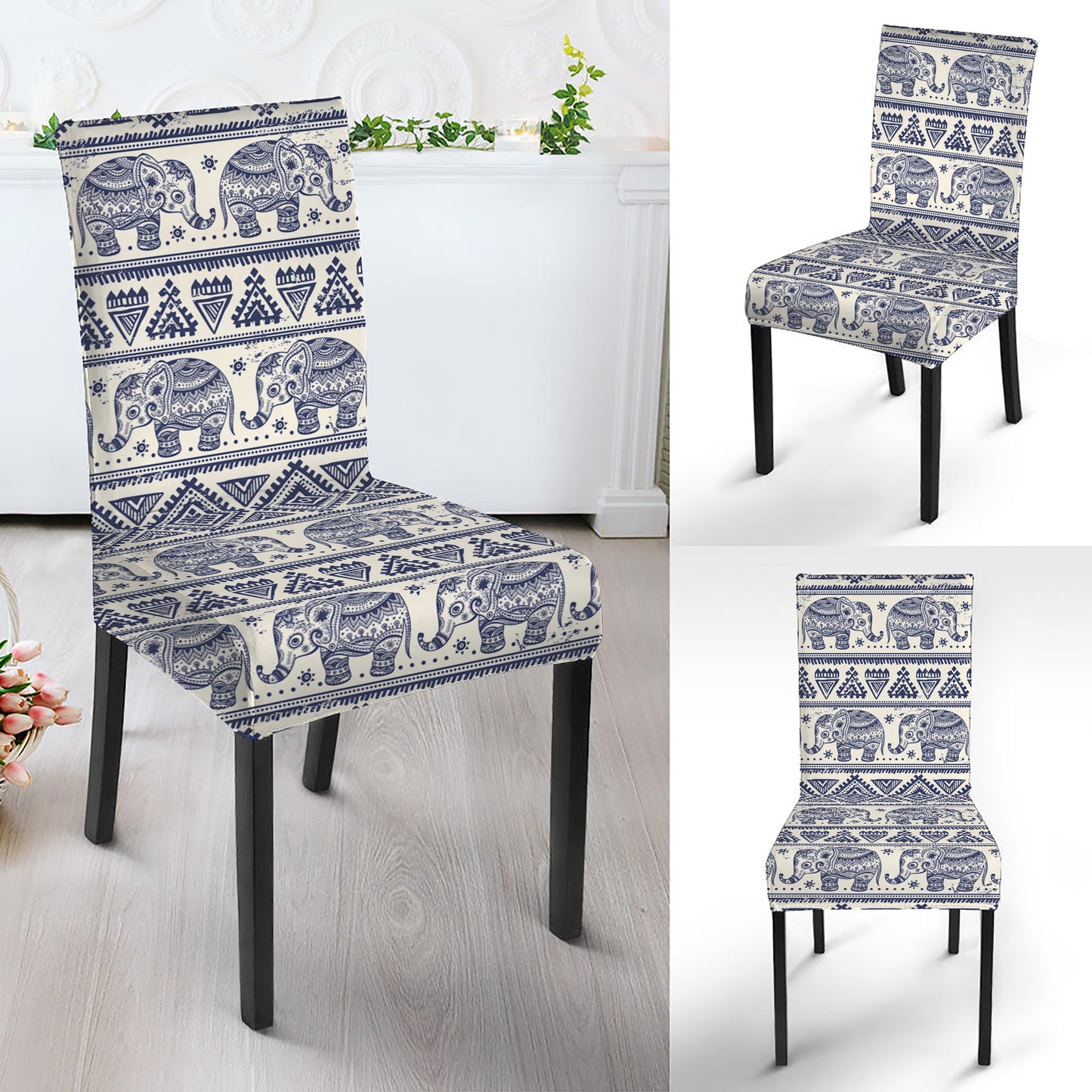 African Tribal Elephant Pattern Print Dining Chair Slipcover