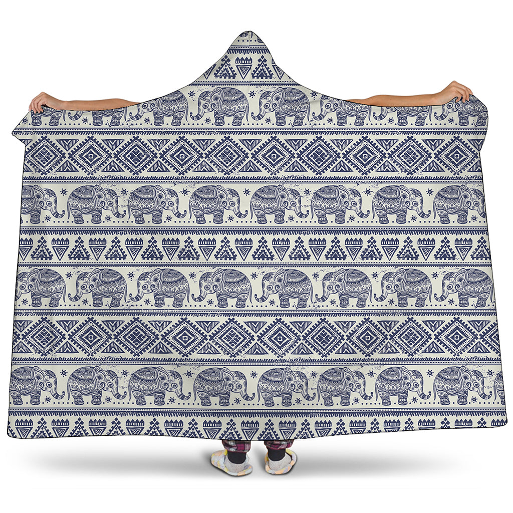 African Tribal Elephant Pattern Print Hooded Blanket