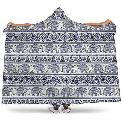 African Tribal Elephant Pattern Print Hooded Blanket