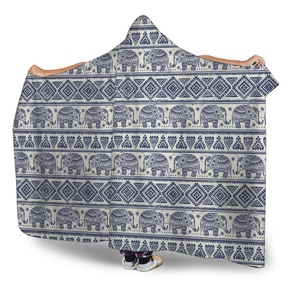 African Tribal Elephant Pattern Print Hooded Blanket