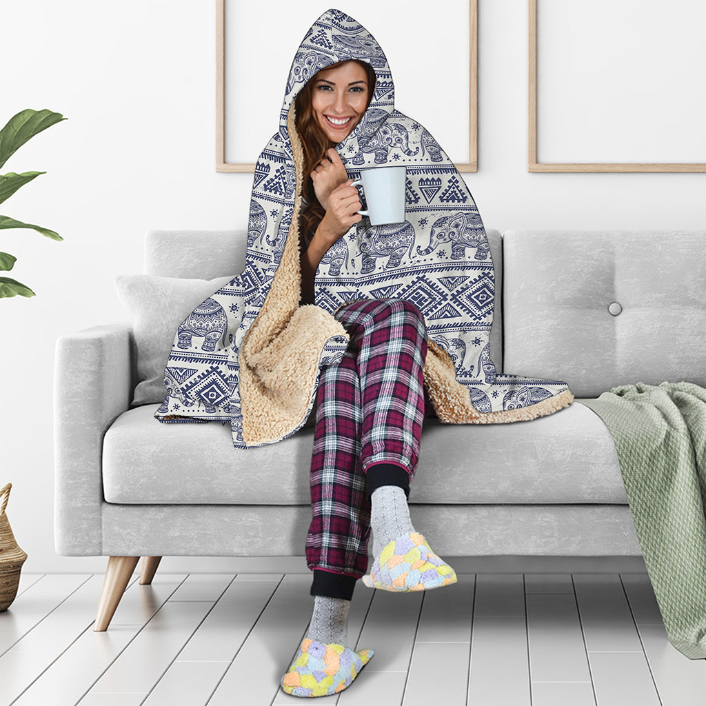 African Tribal Elephant Pattern Print Hooded Blanket