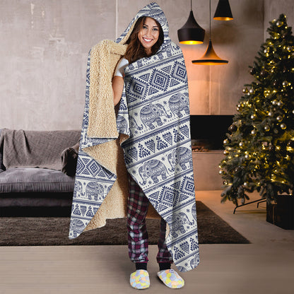 African Tribal Elephant Pattern Print Hooded Blanket