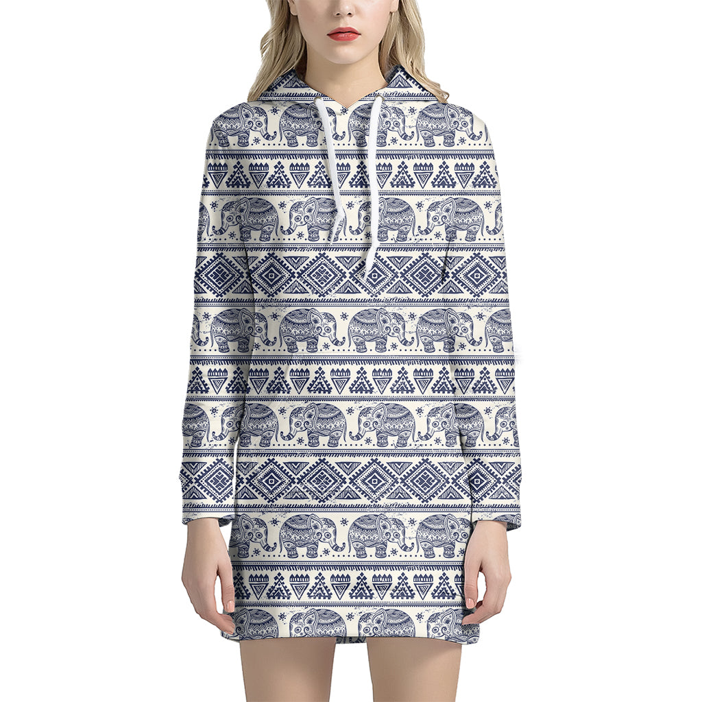 African Tribal Elephant Pattern Print Hoodie Dress