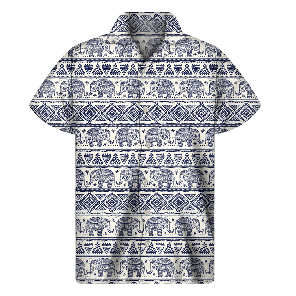 African Tribal Elephant Pattern Print Men's Short Sleeve Shirt