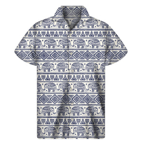 African Tribal Elephant Pattern Print Men's Short Sleeve Shirt