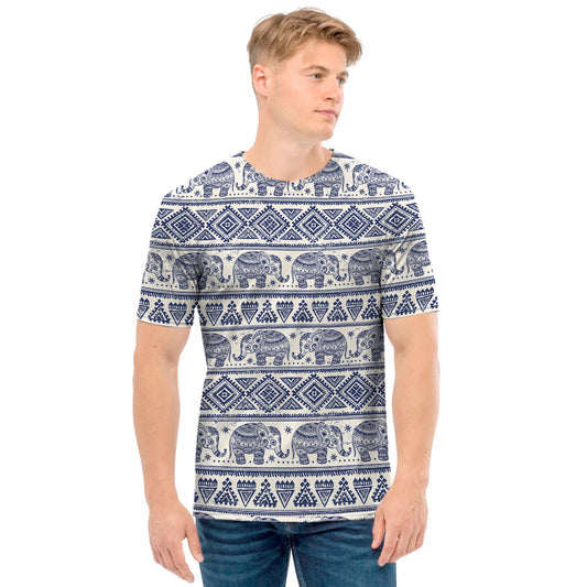 African Tribal Elephant Pattern Print Men's T-Shirt