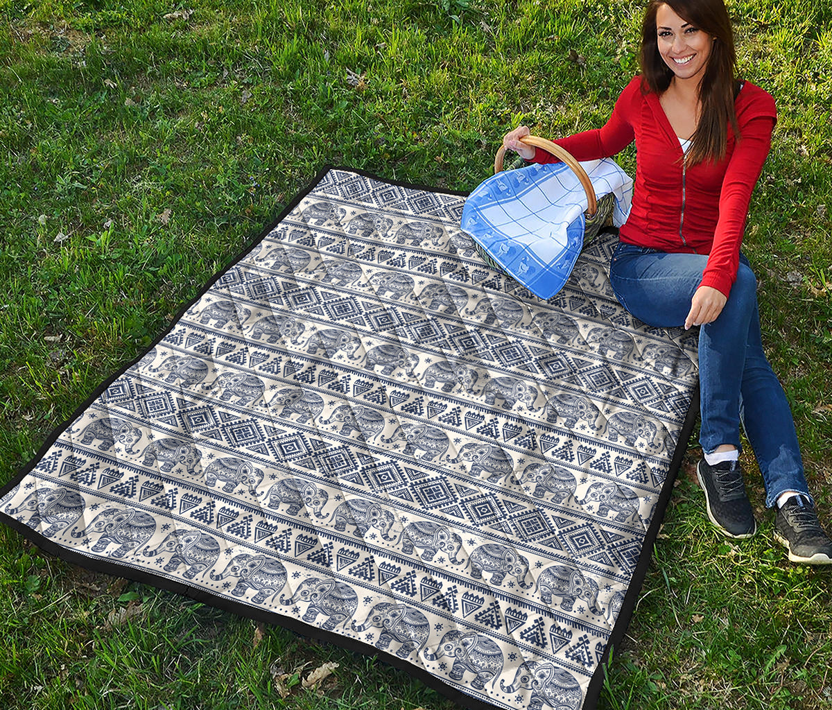 African Tribal Elephant Pattern Print Quilt