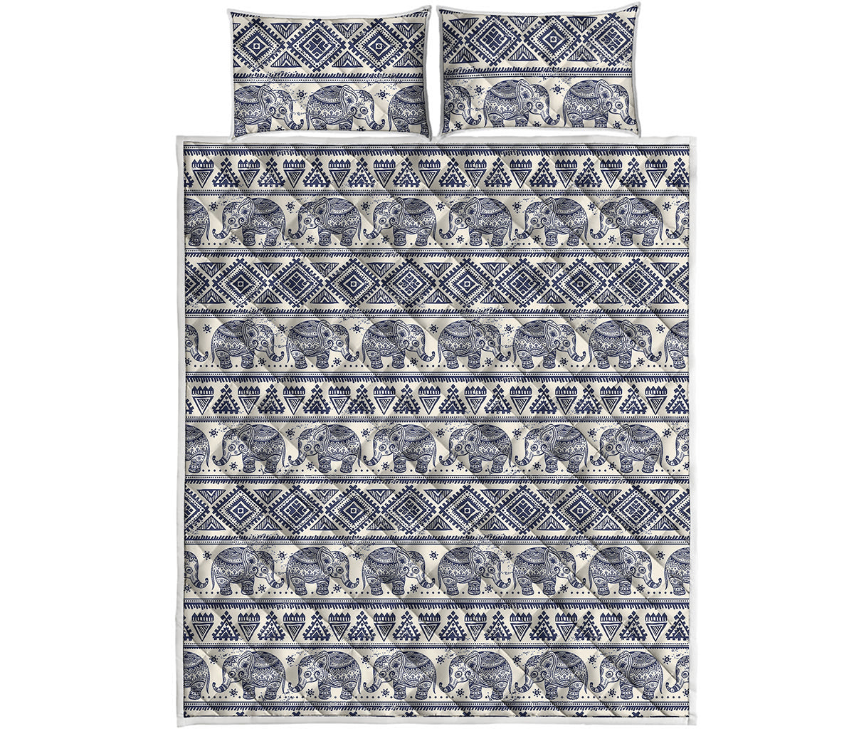 African Tribal Elephant Pattern Print Quilt Bed Set