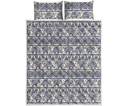 African Tribal Elephant Pattern Print Quilt Bed Set