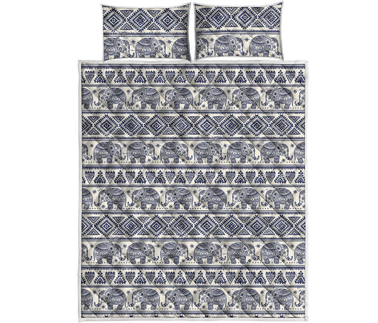 African Tribal Elephant Pattern Print Quilt Bed Set