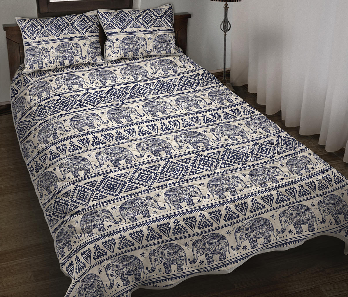 African Tribal Elephant Pattern Print Quilt Bed Set