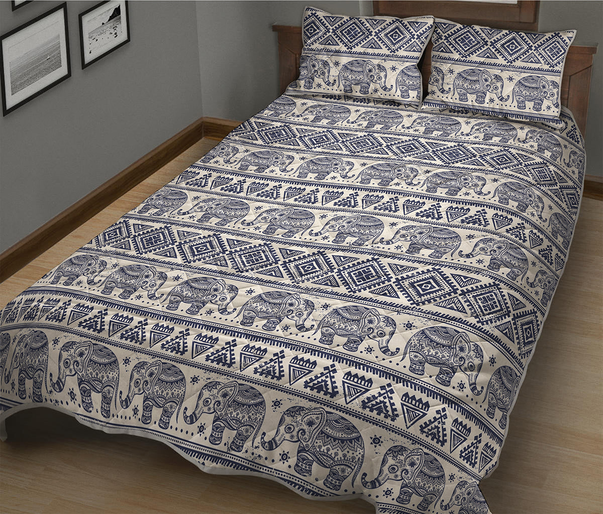 African Tribal Elephant Pattern Print Quilt Bed Set