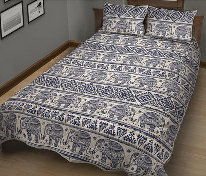 African Tribal Elephant Pattern Print Quilt Bed Set