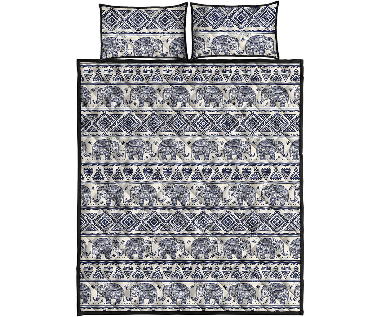 African Tribal Elephant Pattern Print Quilt Bed Set