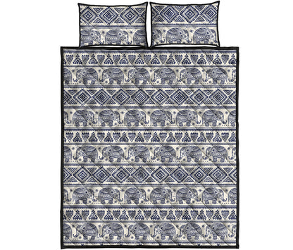 African Tribal Elephant Pattern Print Quilt Bed Set
