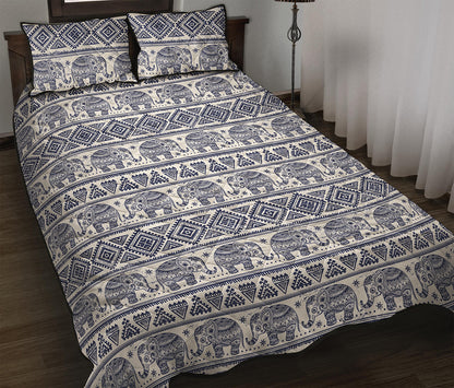 African Tribal Elephant Pattern Print Quilt Bed Set
