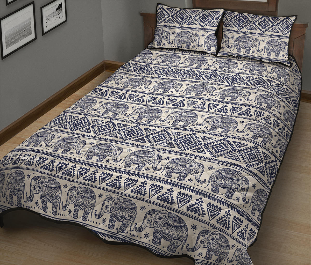 African Tribal Elephant Pattern Print Quilt Bed Set