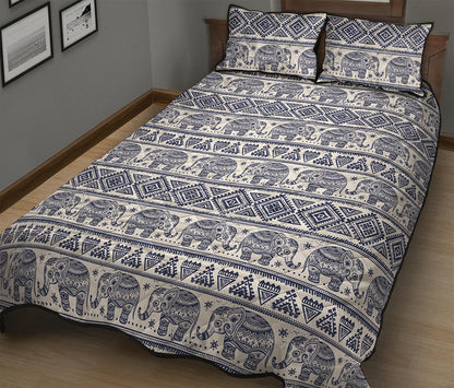 African Tribal Elephant Pattern Print Quilt Bed Set