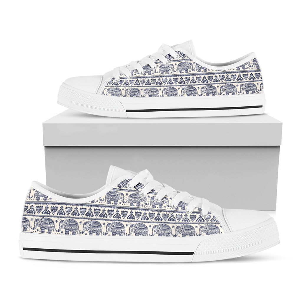 African Tribal Elephant Pattern Print White Low Top Shoes