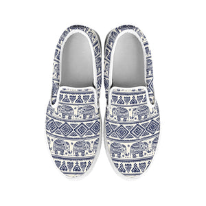 African Tribal Elephant Pattern Print White Slip On Shoes