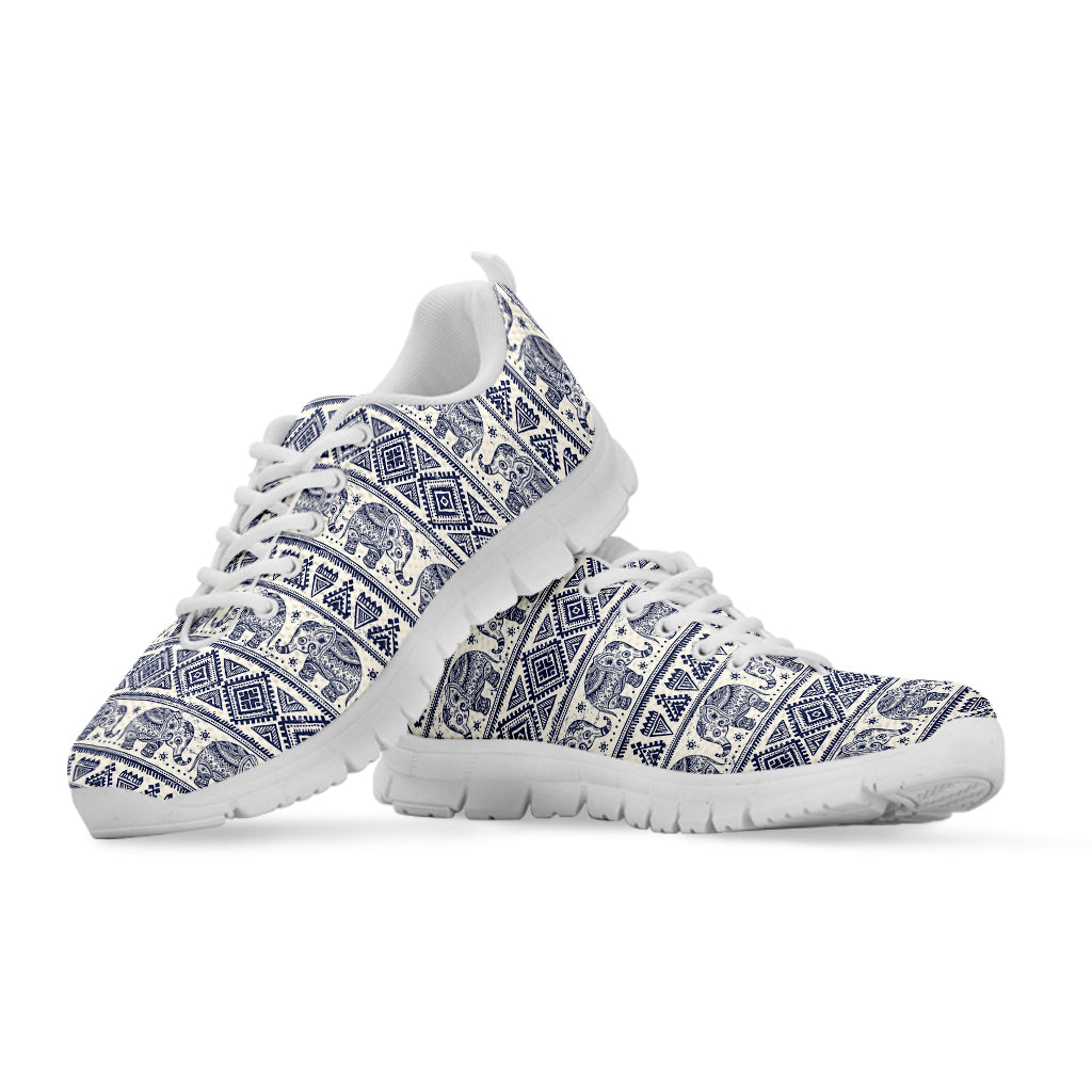 African Tribal Elephant Pattern Print White Sneakers