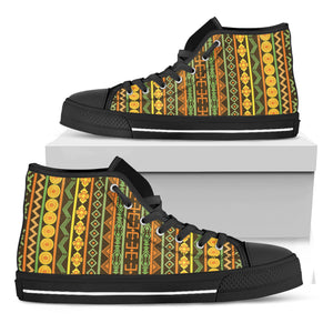 African Tribal Inspired Pattern Print Black High Top Shoes