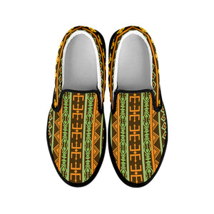 African Tribal Inspired Pattern Print Black Slip On Shoes