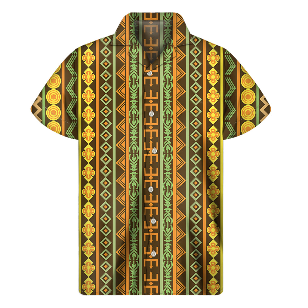 African Tribal Inspired Pattern Print Men's Short Sleeve Shirt