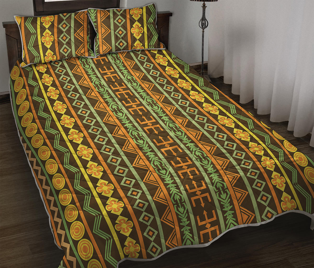 African Tribal Inspired Pattern Print Quilt Bed Set