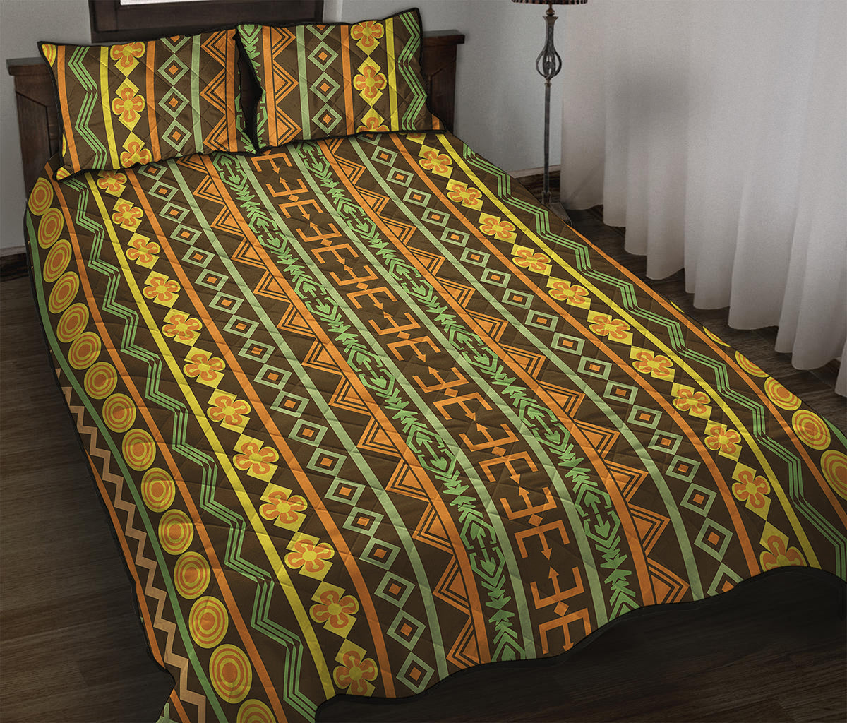 African Tribal Inspired Pattern Print Quilt Bed Set