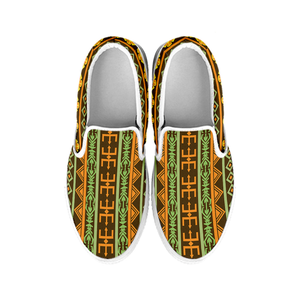 African Tribal Inspired Pattern Print White Slip On Shoes