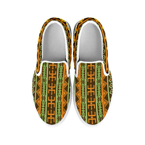 African Tribal Inspired Pattern Print White Slip On Shoes