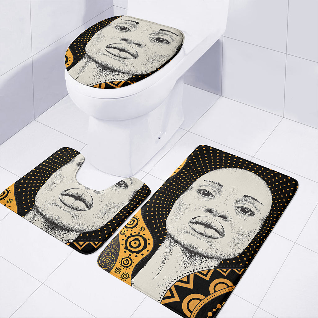 African Woman Print 3 Piece Bath Mat Set