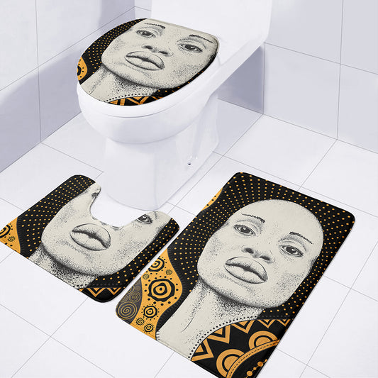 African Woman Print 3 Piece Bath Mat Set