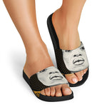 African Woman Print Black Slide Sandals