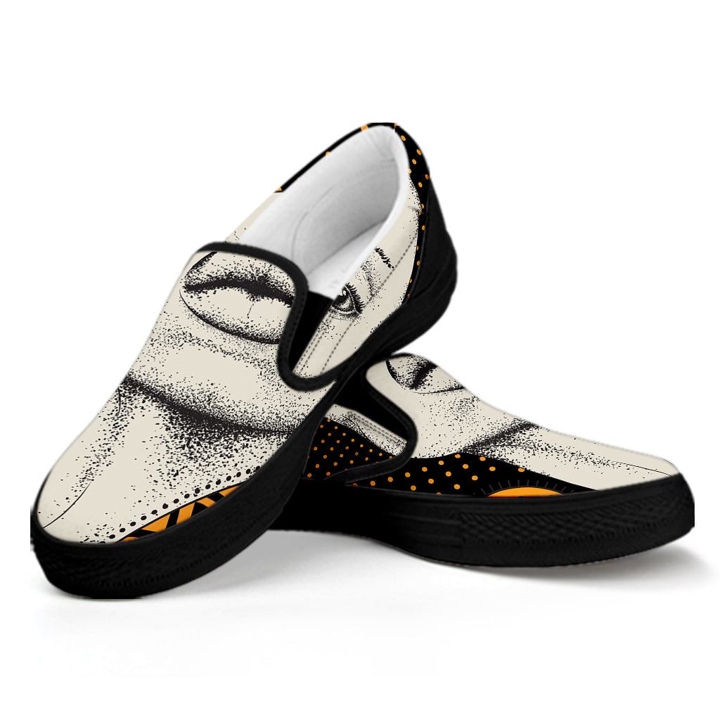 African Woman Print Black Slip On Shoes