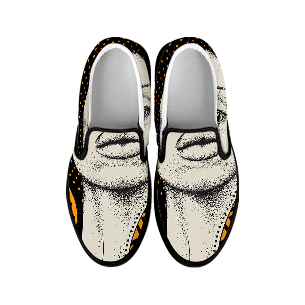 African Woman Print Black Slip On Shoes