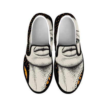 African Woman Print Black Slip On Shoes