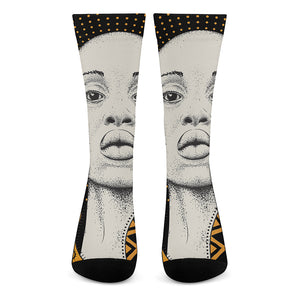 African Woman Print Crew Socks