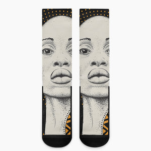 African Woman Print Crew Socks