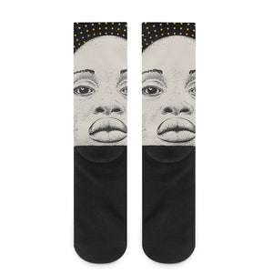 African Woman Print Crew Socks