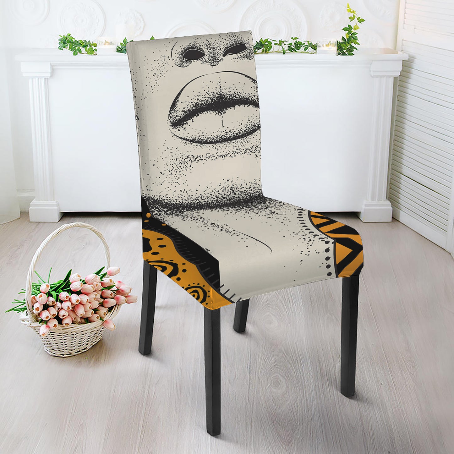 African Woman Print Dining Chair Slipcover